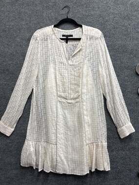 BCBGMAXAZRIA Rosaline White Silk Cotton Ruffle Mini Dress with Slip